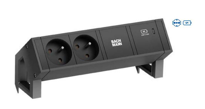 Bachmann 2x Italy / socket, Socket orientation 35°, USB C 60W, Black - W125899796