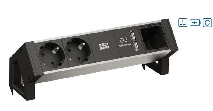 Bachmann 2x UK socket (3.15A), Socket orientation 45°, USB Charger, 1x Custom Module, 284 mm - W125899639