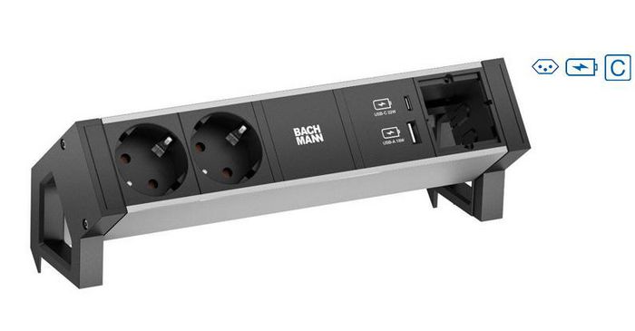 Bachmann 2x Swiss socket (10A), Socket orientation 90°, USB A/C 22W, Custom Module - W125899828