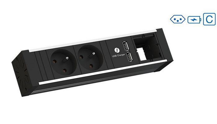 Bachmann 1x Swiss socket (10A), Socket orientation 0°, USB Charger, 2x Custom Module, 229 mm - W125899634