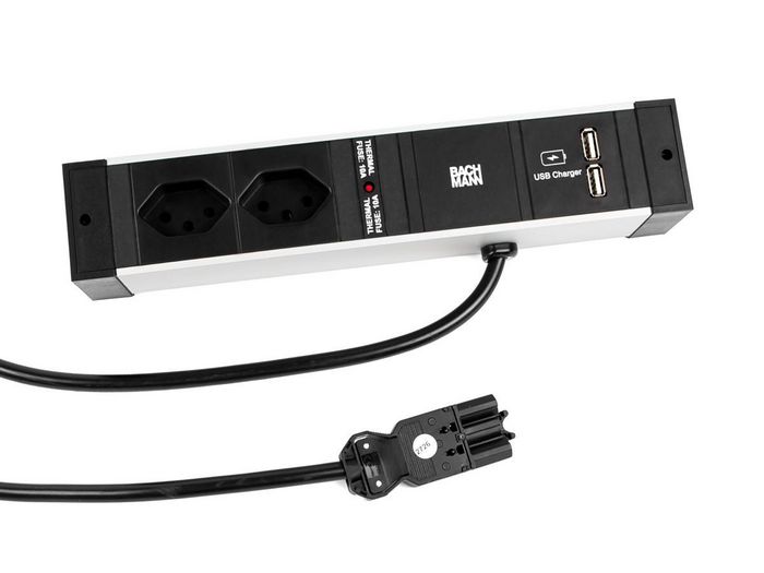 Bachmann 2m with GST18, 2x Swiss socket (10A), Socket orientation 90°, USB Charger, 258 mm - W125899677
