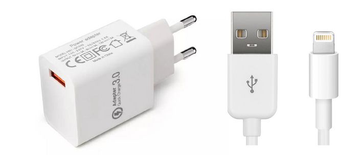 CoreParts USB Power Adapter 12W 5V/2.4A, 9V/2A, 12V/1.5A EU Wall - Quick Charge technology QC3.0 White with 1meter MFI Lightning Cable & MicroUSB cable for iPhone, iPad, and Airpods - W125162509
