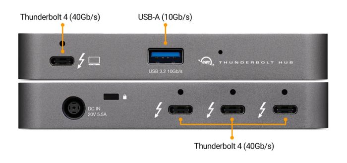 OWCTB4HUB5P, OWC 40Gb/s, Thunderbolt 4, USB 3.2 Gen 2 Type-A Port