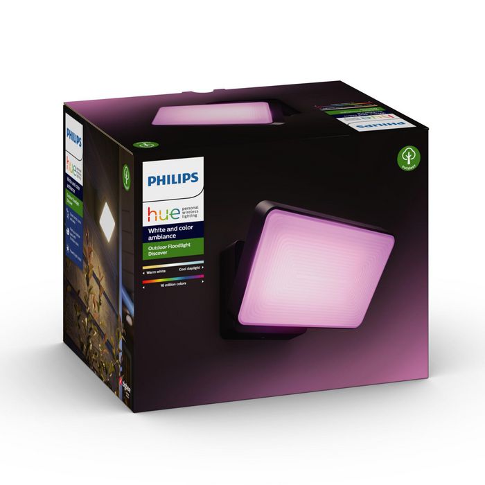 Philips by Signify Hue White and Colour Ambiance Discover Outdoor Floodlight Integrated LED Millions of colours Black Smart control with Hue Bridge* - W124438795