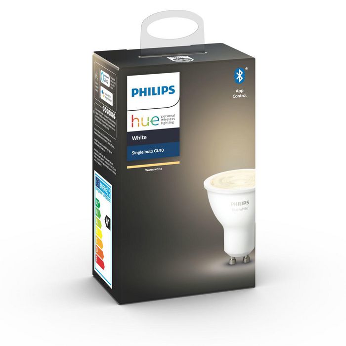 Philips by Signify Hue White 1-pack GU10 Soft white light Instant control via Bluetooth Control with app or voice* Add Hue Bridge to unlock more - W124639241