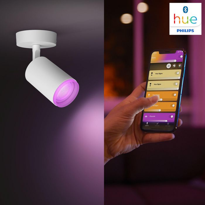 Philips by Signify Hue White and colour ambience Fugato quadruple spotlight Includes GU10 LED bulb Bluetooth control via app Control with app or voice* Add Hue Bridge to unlock more - W124938597