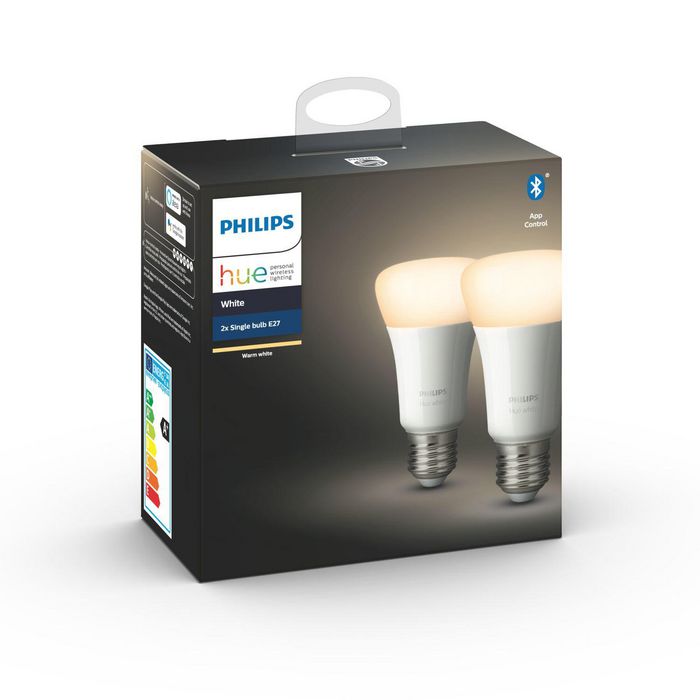 Philips by Signify Hue White 2-pack E27 Soft white light Instant control via Bluetooth Control with app or voice* Add Hue Bridge to unlock more - W124991393