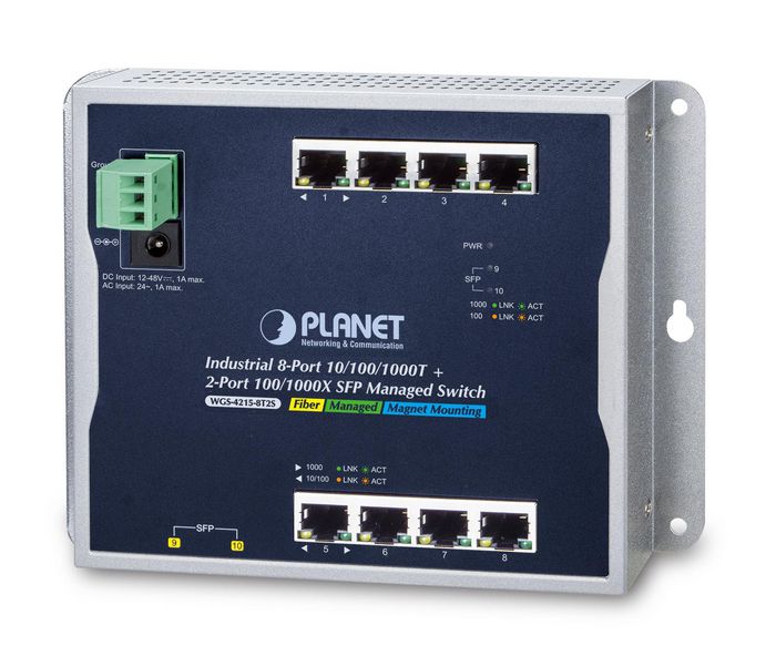 Planet Industrial 8-Port 10/100/1000T + 2-Port 100/1000X SFP Wall-mount Managed Switch - W124678648