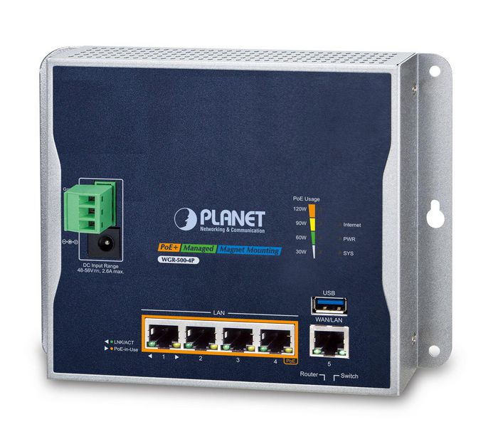 Planet Industrial Wall-mount Gigabit Router with 4-Port 802.3at PoE+ - W124491186