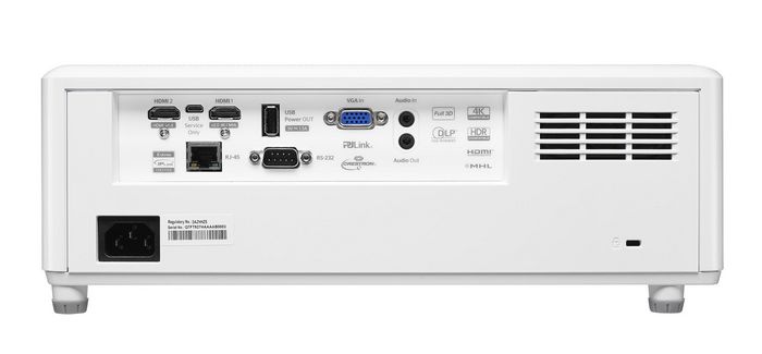 Optoma 4500 lum, DLP, 1280x800, Laser phosphor, 16:9, 32dB(A), HDMI x1, HDMI/MHL x1, VGA in x1, Audio in x 1, Audio out x1, USB Power (5V/1.5A), RS232, Micro USB(FW Upgrade), RJ-45 x1, 5kg, White - W125872642