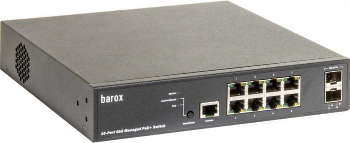 Barox 56GBit/s, 8x 10/100/1000TX, PoE+ RJ-45, 2x SFP/SFP+, 1x RS-232, 220x242x44 mm - W125896040
