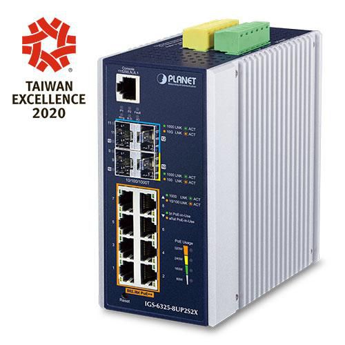 Planet Industrial L3 8-Port 10/100/1000T 802.3bt PoE + 2-Port 1G/2.5G SFP + 2-Port 10G SFP+ Managed Ethernet Switch - W125510665