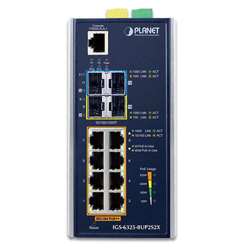 Planet Industrial L3 8-Port 10/100/1000T 802.3bt PoE + 2-Port 1G/2.5G SFP + 2-Port 10G SFP+ Managed Ethernet Switch - W125510665