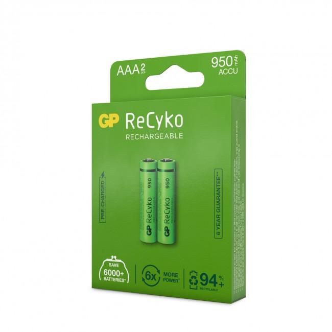 GP Batteries ReCyko NiMH Battery, AAA, 950mAh, 2-p - W126075005