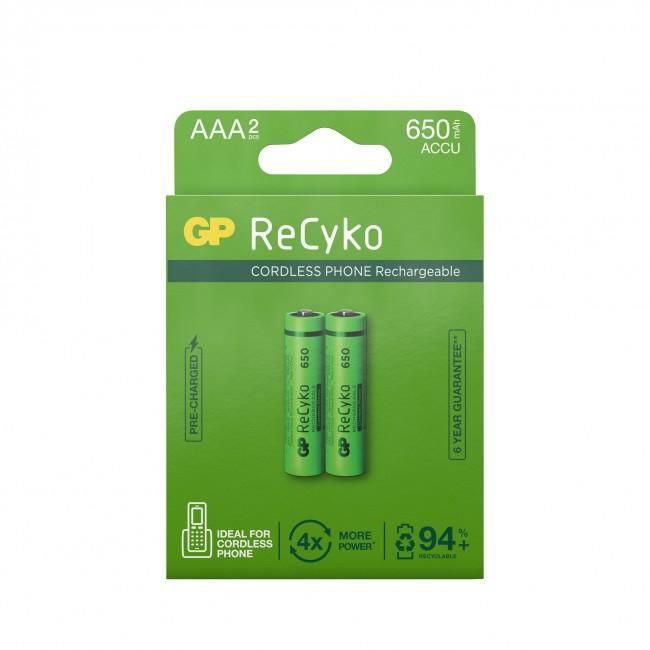GP Batteries ReCyko NiMH Battery, AAA, 650mAh, 2-p - W126075006