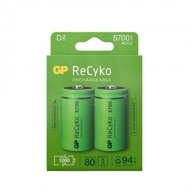 GP Batteries ReCyko NiMH Battery, D, 5700mAh, 2-p - W126075008