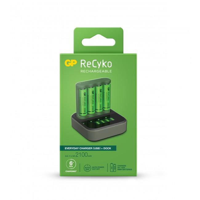 GP Batteries ReCyko Everyday Charger E421 with Charging Dock D451, incl. 4 x NiMH AA 2100mAh - W126075017