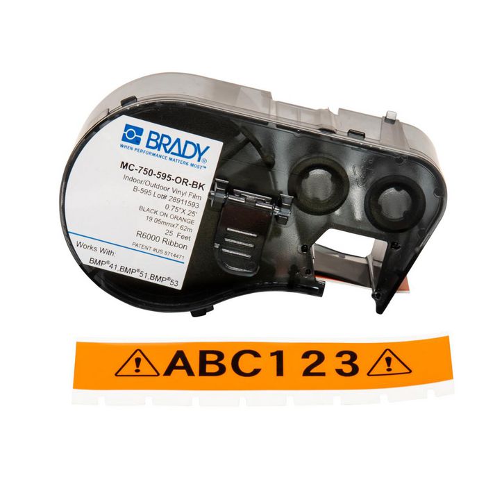 Brady Black on Orange BMP41/BMP51/BMP53 Labelmaker Tape 19.05 mm X 7.62 m - W126060400