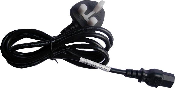 HP Power cord (Black) - 18 AWG, three conductor, 1.9m (75in) long - Has straight (F) C13 receptacle (For 240V in Singapore, Hong Kong and the U.K.) - W126084693