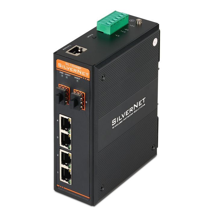 Silvernet SIL 73204MP Industrial Gigabit PoE+ Managed Switch. 4 x Gigabit Ethernet, 30w POE ports, 2 x Gigabit SFP slots, Excludes Power supply - W126091858