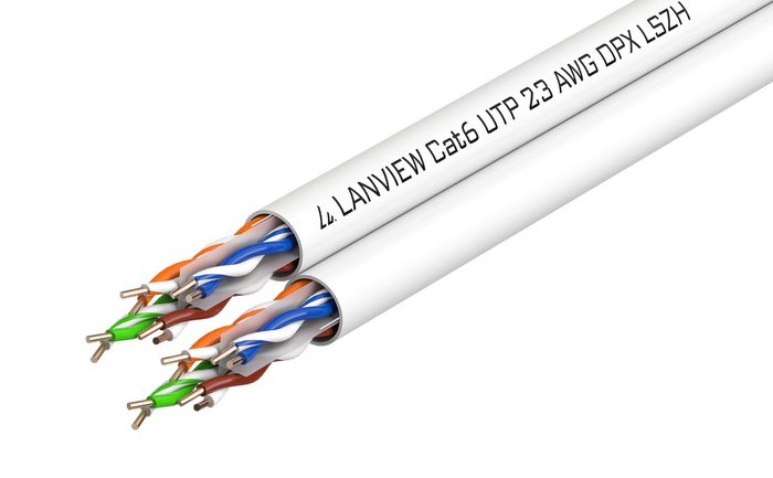 Lanview 500m Cat6 U-UTP Dual cable 2x(4x2xAWG23) LSZH white - W125941335