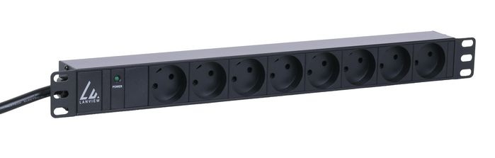 Lanview 19'' rack mount power strip, 3m, 16A with 8 x Danish type K grounded sockets - W125960704