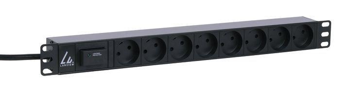 Lanview 19'' rack mount power strip, 2m, 10A with surge protection and 8 x Danish type K grounded sockets - W125960707