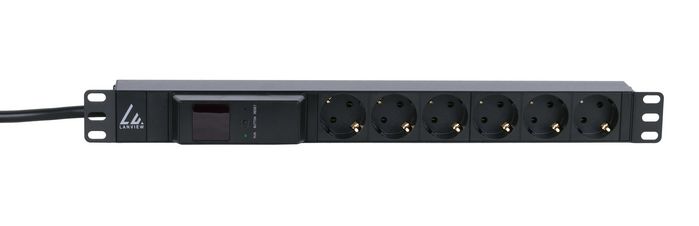Lanview 19'' rack mount power strip, 4m, 16A with 6 x Schuko type F socket and AMP meter - W125960715