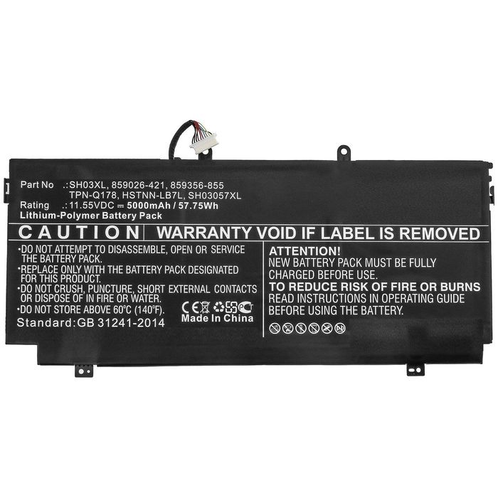 CoreParts Laptop Battery for HP 57.75Wh Li-Pol 11.55V 5000mAh Black with 2.4cm cable, for HP Notebook, Spectre X360, Envy 13 - W125993462