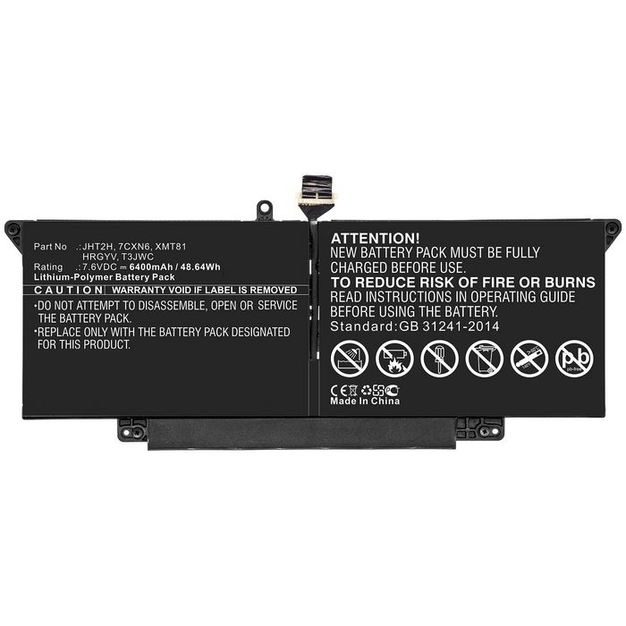 CoreParts Laptop Battery for Dell 48.64Wh Li-Pol 7.6V 6400mAh Black for Dell Notebook, Laptop H0DN8, H0DN8+QQ2-01024, Latitude 7000 7410 14" Touchsc, Latitude 7410 2-in-1 - W125993422