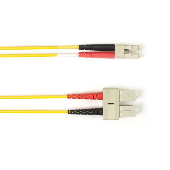 Black Box 2 Meter Duplex Fiber Optic Patch Cable, Single-mode, 9 Micron, OS2, OFNR, PVC, SCLC, Yellow, 2M (6.5-ft.) - W126126564