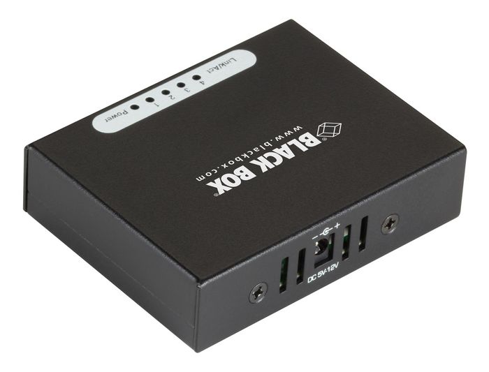 Black Box Unmanaged, 4xRJ-45, Gigabit Ethernet, 115V, 60Hz, 3.3W, 62x79x20mm, 200g, Black - W126133817