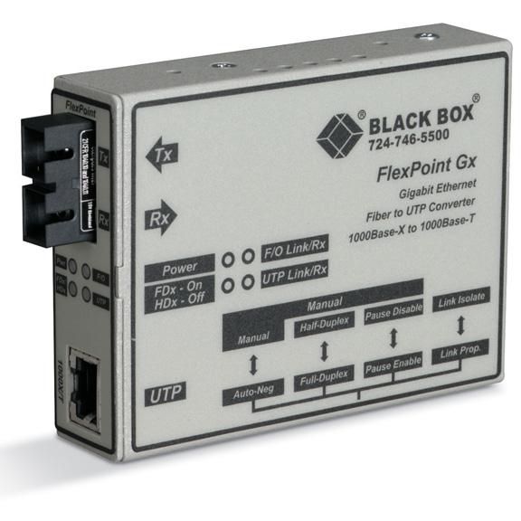 Black Box FlexPoint Modular Media Converter, 1000BASE-T to 1000BASE-LX, 1300-nm Single-Mode, 10 km, LC - W126134075
