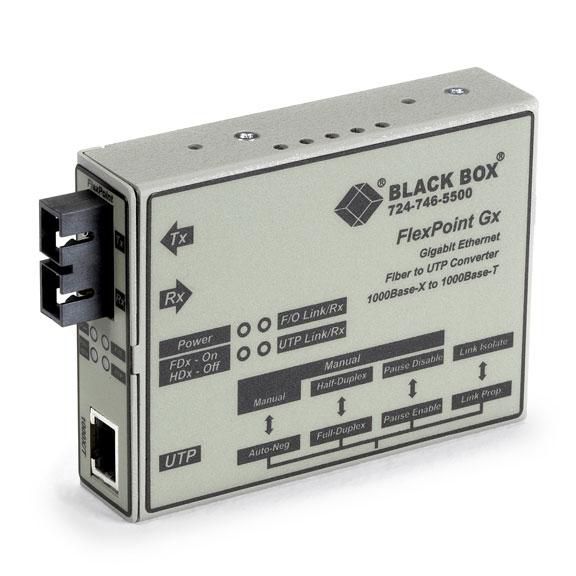 Black Box FlexPoint Modular Media Converter, 1000BASE-T to 1000BASE-LX, 1300-nm Single-Mode, 10 km, SC - W126134072
