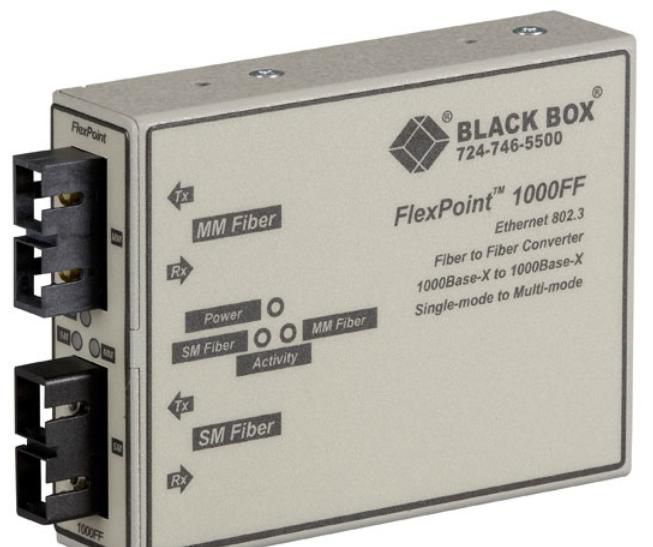 Black Box FlexPoint 1000-Mbps Fiber-to-Fiber Mode Converter, 850-nm Multimode to 1300-nm Single-Mode, 220 m Multimode to 5 km Single-Mode, SC to SC - W126134066