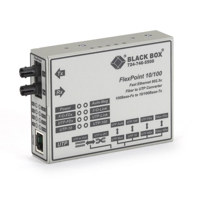 Black Box FlexPoint Modular Media Converter, 10BASE-T/100BASE-TX to 100BASE-FX, Single-Mode, ST - W126134086
