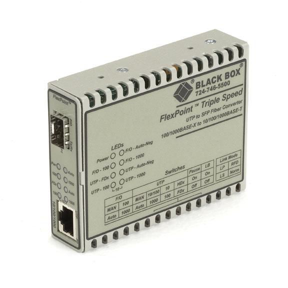 Black Box FlexPoint Media Converter, 10BASE-T/100BASE-TX/1000BASE-T to 100BASE-X/1000BASE-X SFP - W126134098