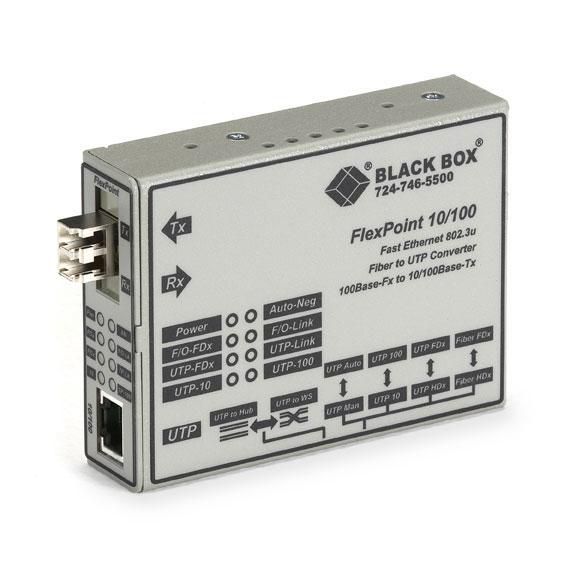 Black Box FlexPoint Modular Media Converter, 10BASE-T/100BASE-TX to 100BASE-FX, Single-Mode, LC - W126134085