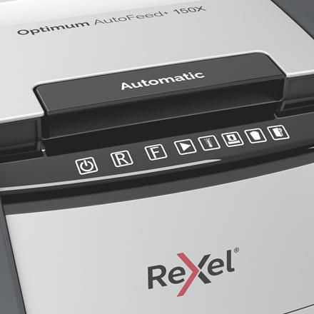 Rexel Optimum AutoFeed+ 150X paper shredder shreds up to 150x A4 sheets at a time. P-4 cross cut shredder. - W126159303