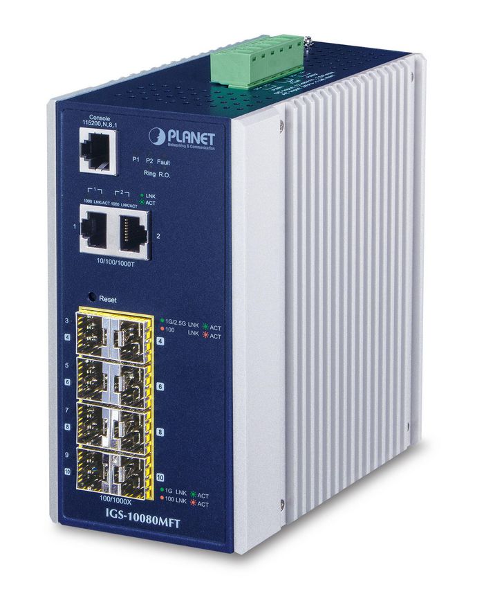 Planet Industrial 8 100/1000X SFP & 2-Port 10/100/1000T Managed Switch - W124456561