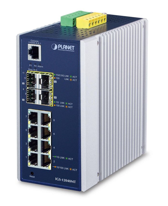 Planet Industrial 8-Port 10/100/1000T + 4-Port 100/1000X SFP Managed Switch - W124556622