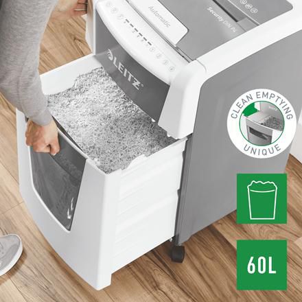Leitz Quiet, clean and secure autofeed paper shredder. Shreds 300 sheets automatically. P4 cross  cut. - W126159316