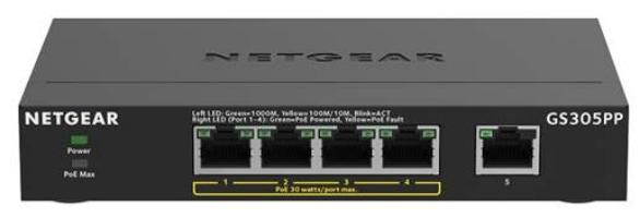 Netgear 5-Port Gigabit, 4 PoE Ports, 10 Gbps, POE+, 128 KB, 83 W - W126258107