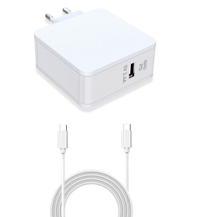 CoreParts USB-C Power Adapter White 45W 20V2.25A (USB-C) USB PD 5V 2.4A (USB) with 1meter USB-C to USB-C Cable for New MacBooks and all laptops with USB-C port - W126258203