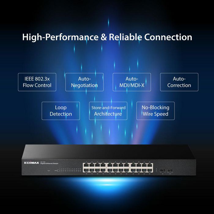 Edimax 24xRJ-45 10/100/1000Base-T ports, 2xSFP ports, Store and forward, Fanless, 52 Gbps switching capacity, QoS - W126087960
