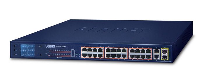 Planet 24-Port 10/100TX 802.3at PoE + 2-Port Gigabit TP + 2-Port SFP Ethernet Switch with LCD PoE Monitor - W124750389