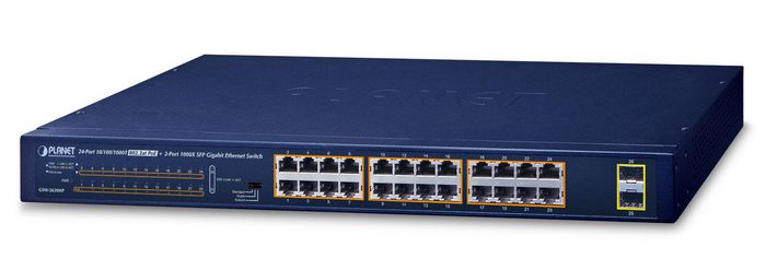 Planet 24 Port 10/100/1000T 802.3at PoE, 2 Port 1000X SFP, 52 Gbps, 38.6 Mpps, 2.85 kg - W124989697