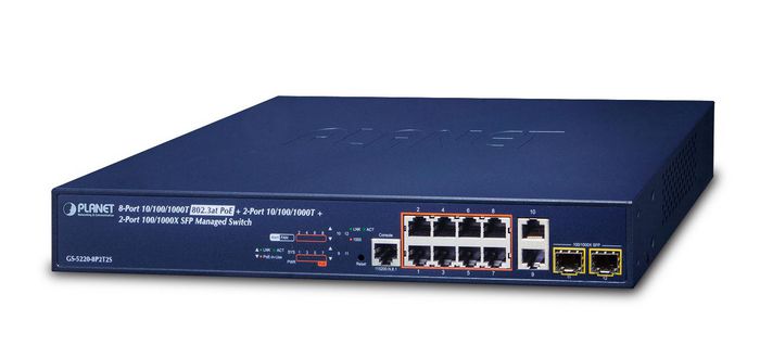 Planet L2+ 8-Port 10/100/1000T 802.3at PoE & 2-Port 10/100/1000T & 2-Port 100/1000X SFP Managed Switch - W125254926