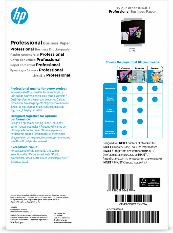 HP Professional Inkjet Matte FSC Paper 180 gsm-150 sht/A4/210 x 297 mm - W125506089