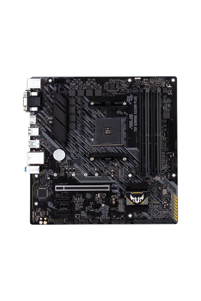 AMD A520 (Ryzen AM4) micro ATX motherboard with M.2 support, 1 Gb Ethernet,  HDMI/DVI/D-Sub, SATA 6 Gbps, USB 3.2 Gen 2 Type-A, and Aura Sync RGB  lighting support